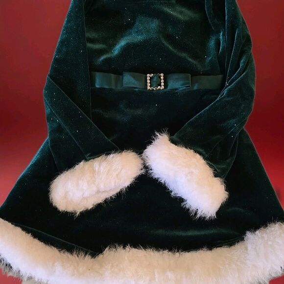 Bonnie Baby Green Velour Christmas Dress With White Faux Fur Size 24 Months - Picture 5 of 10